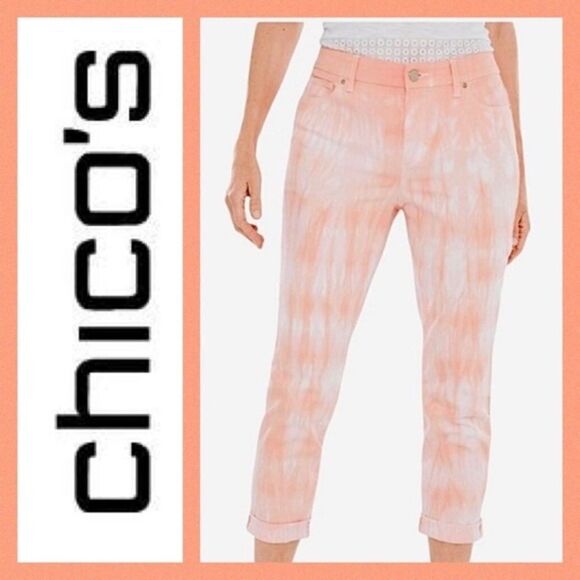 CHICO'S So Slimming Tie-Dye Girlfriend Crop Jeans - Picture 1 of 13